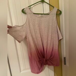 Umgee Pink Asymmetrical Tie Front Short Sleeve Blouse